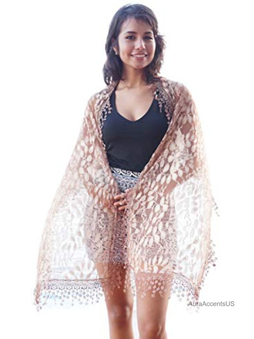 Lightweight Lace Fringe Scarf Shawl Wrap for Women Wedding Party Accessory
